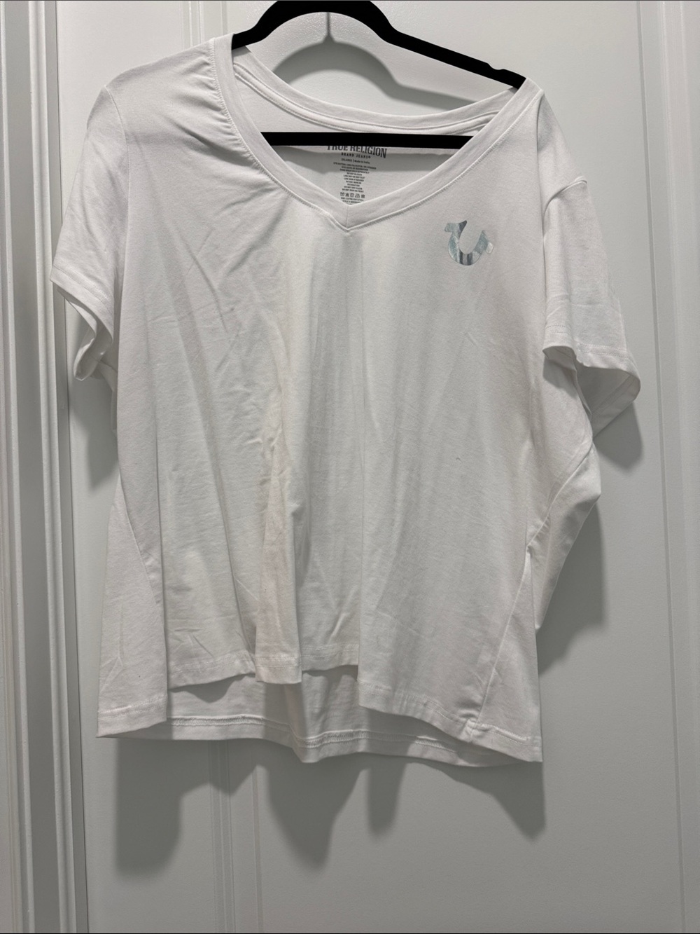 True Religion White V-Neck Logo Short Sleeve Tee
